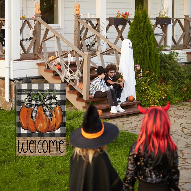 ONFAON Fall Decorations for Home, Fall Welcome Garden Flag Pumpkin Double Sided Decorative Flag，Autumn Thanksgiving Holiday Harvest Buffalo Plaid Yard Outdoor Decoration 12x18 Inch HYQ03 - Image 5
